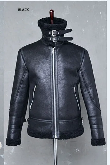 2018 Winter Thick Fleece Leather Jacket Men Wool Lined Leather Coat