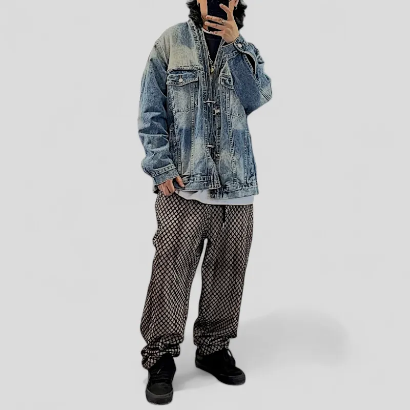 Baggy drop crotch pant with mesh overlay