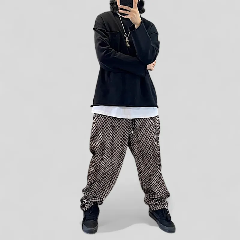 Baggy drop crotch pant with mesh overlay