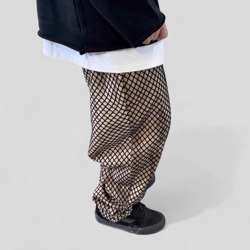 Baggy drop crotch pant with mesh overlay
