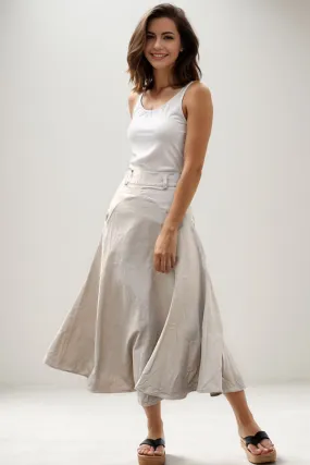 Beige Linen Skirt - Modern Casual Everyday Flattering Slim-Fitted Calf Length Versatile Woman's Skirt C290