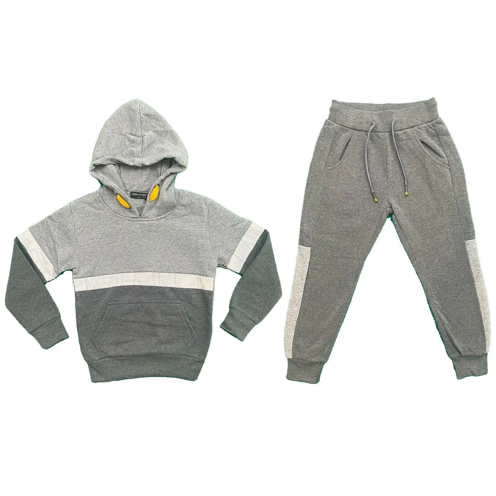 Boys Kids Tracksuit Panel Hoodie Joggers Jogging Bottoms Outfit Set Reflective