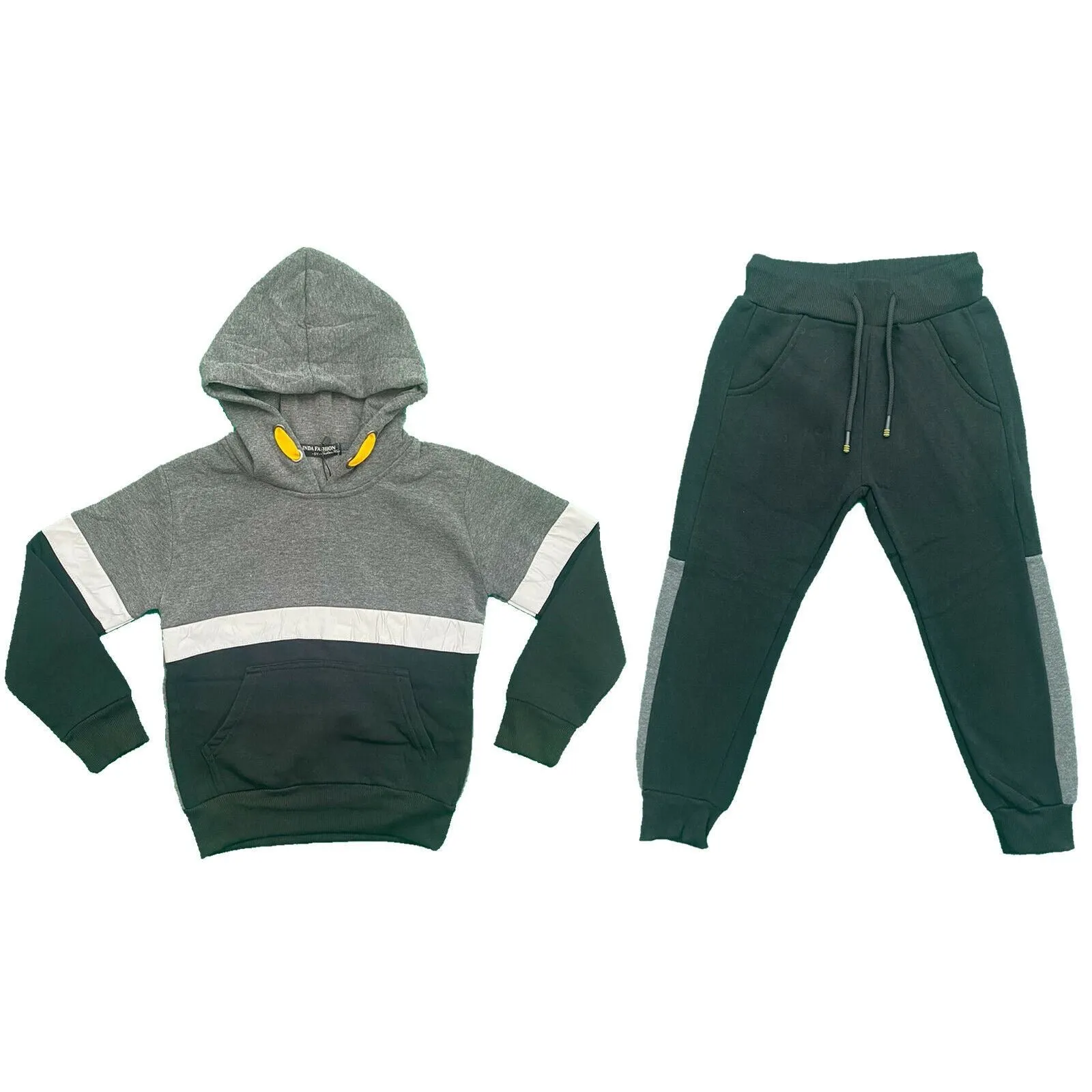 Boys Kids Tracksuit Panel Hoodie Joggers Jogging Bottoms Outfit Set Reflective