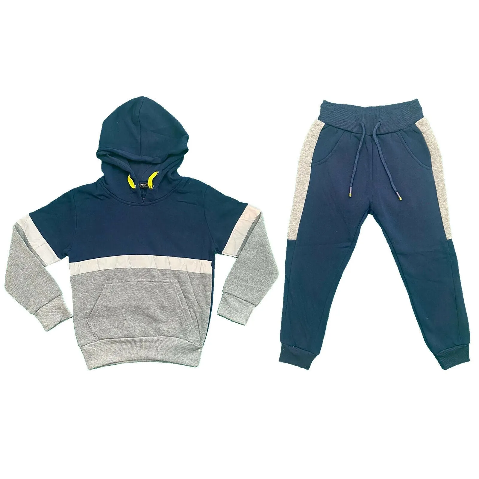 Boys Kids Tracksuit Panel Hoodie Joggers Jogging Bottoms Outfit Set Reflective