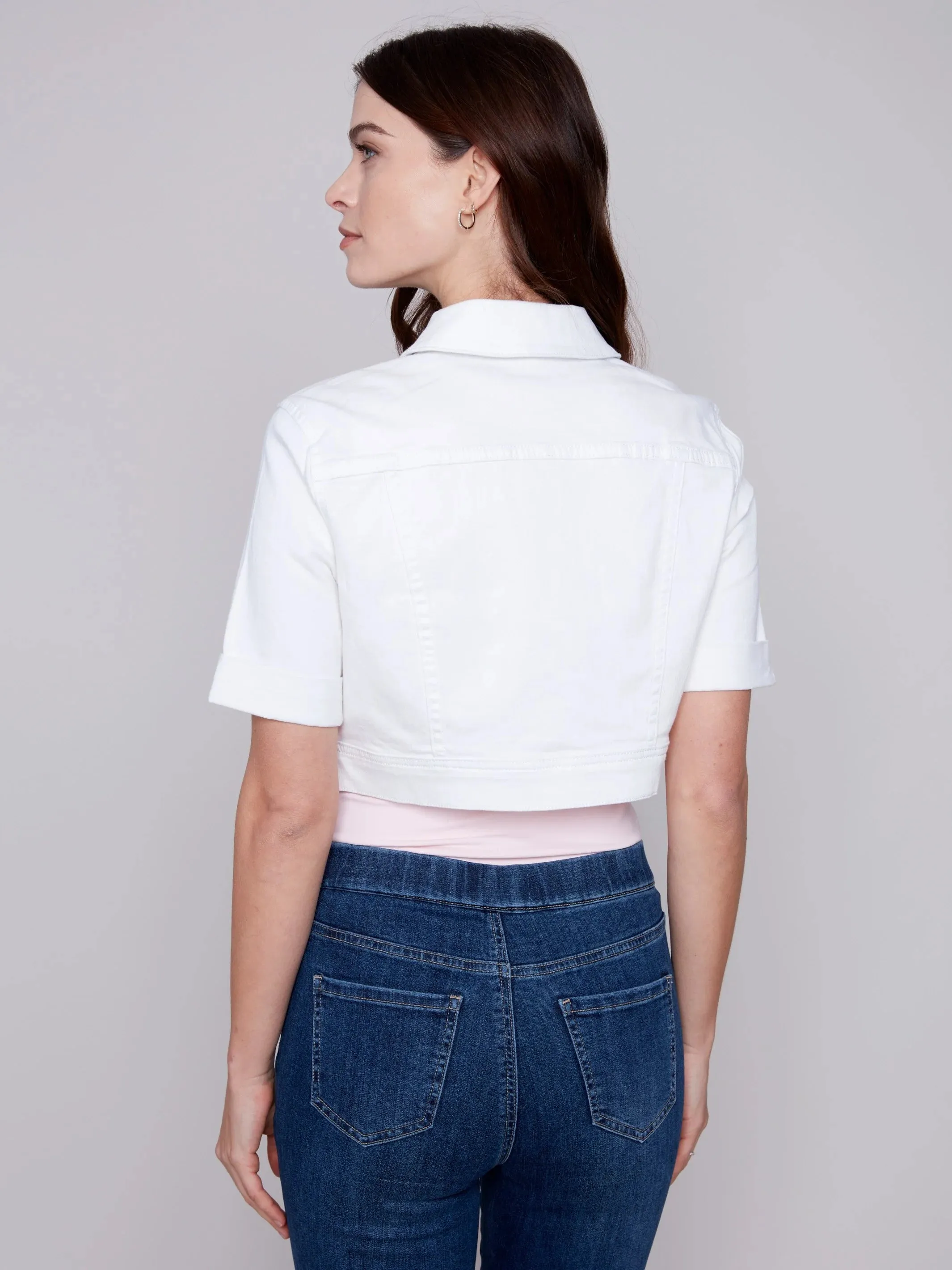 Cropped Jean Jacket with Short Sleeve