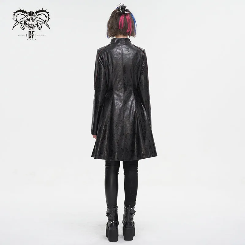 CT21301 Irregular rubberized faux leather contrasting stripe jacket