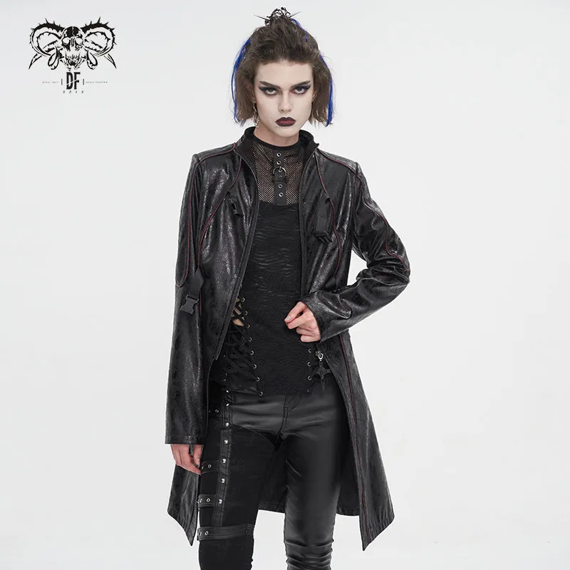 CT21301 Irregular rubberized faux leather contrasting stripe jacket