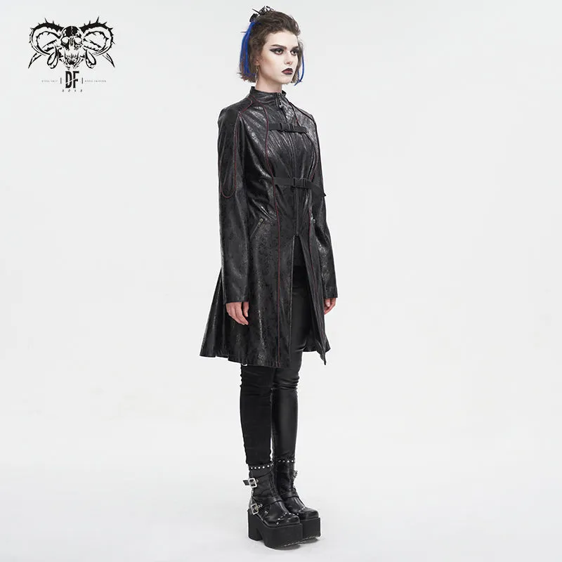 CT21301 Irregular rubberized faux leather contrasting stripe jacket