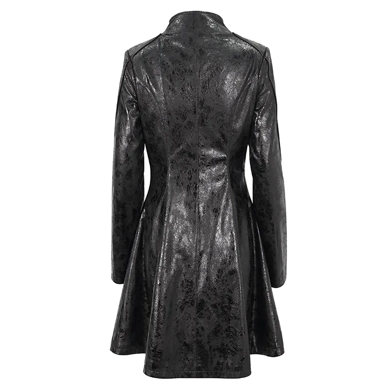 CT21301 Irregular rubberized faux leather contrasting stripe jacket