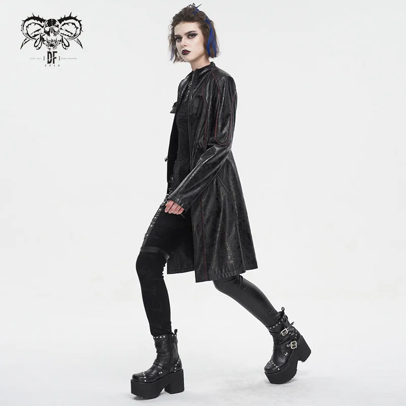 CT21301 Irregular rubberized faux leather contrasting stripe jacket