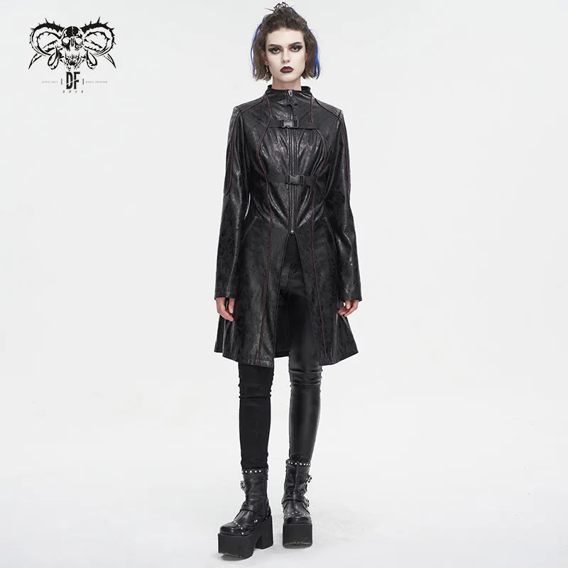 CT21301 Irregular rubberized faux leather contrasting stripe jacket