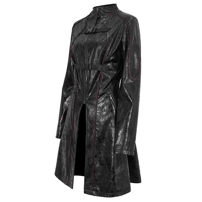CT21301 Irregular rubberized faux leather contrasting stripe jacket