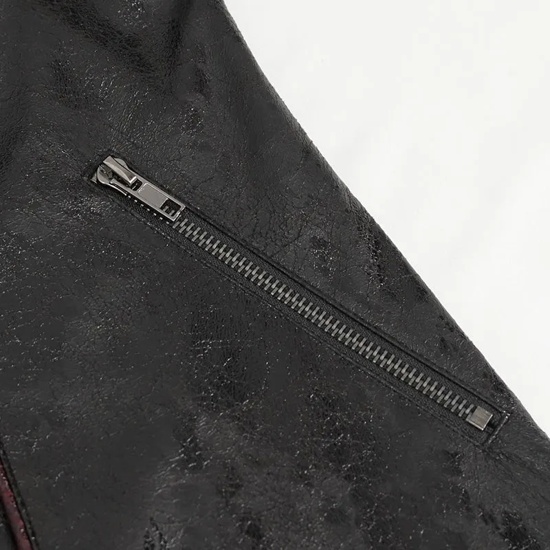 CT21301 Irregular rubberized faux leather contrasting stripe jacket