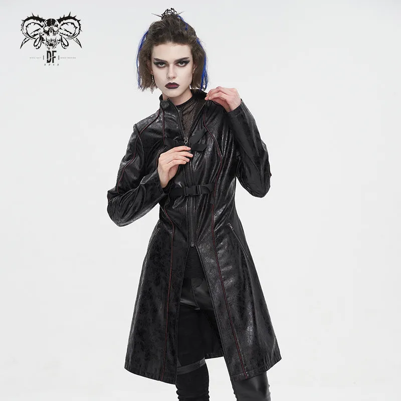 CT21301 Irregular rubberized faux leather contrasting stripe jacket