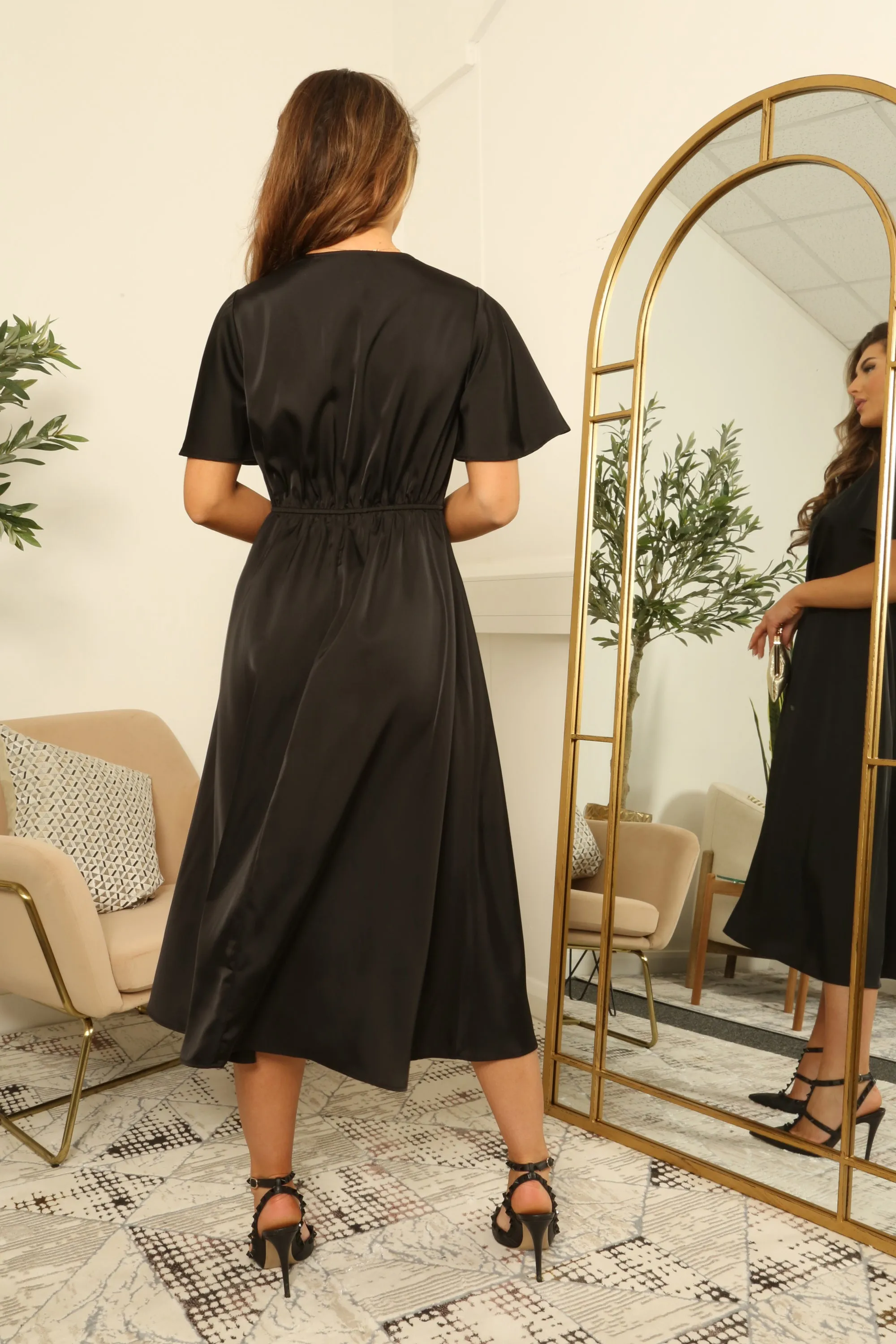 Double Second Midi Satin Wrap Dress With Split Skirt