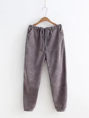 Elastic Waist Pockets Corduroy Pants