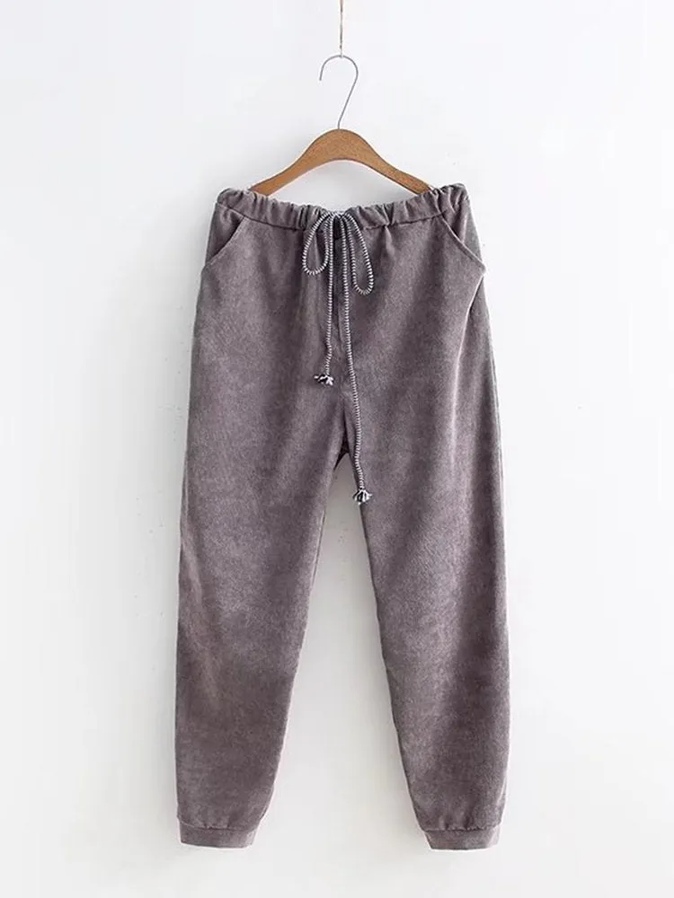 Elastic Waist Pockets Corduroy Pants
