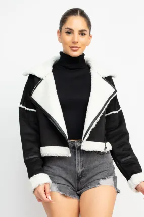 Faux Fur Sheerling Crop Jacket