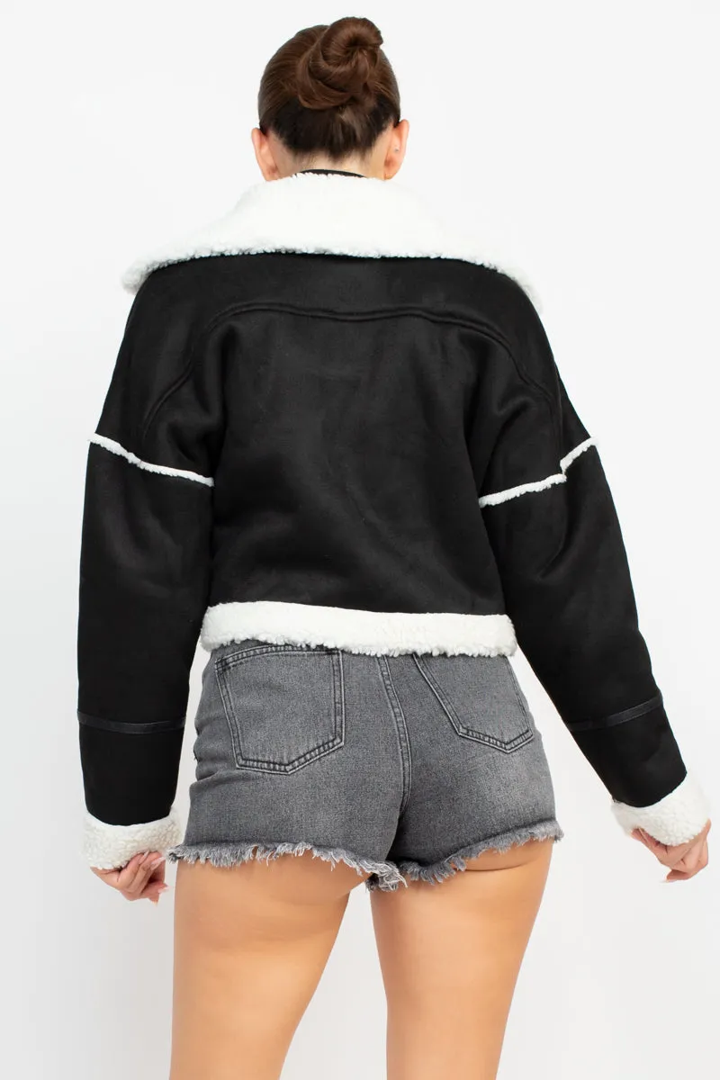 Faux Fur Sheerling Crop Jacket