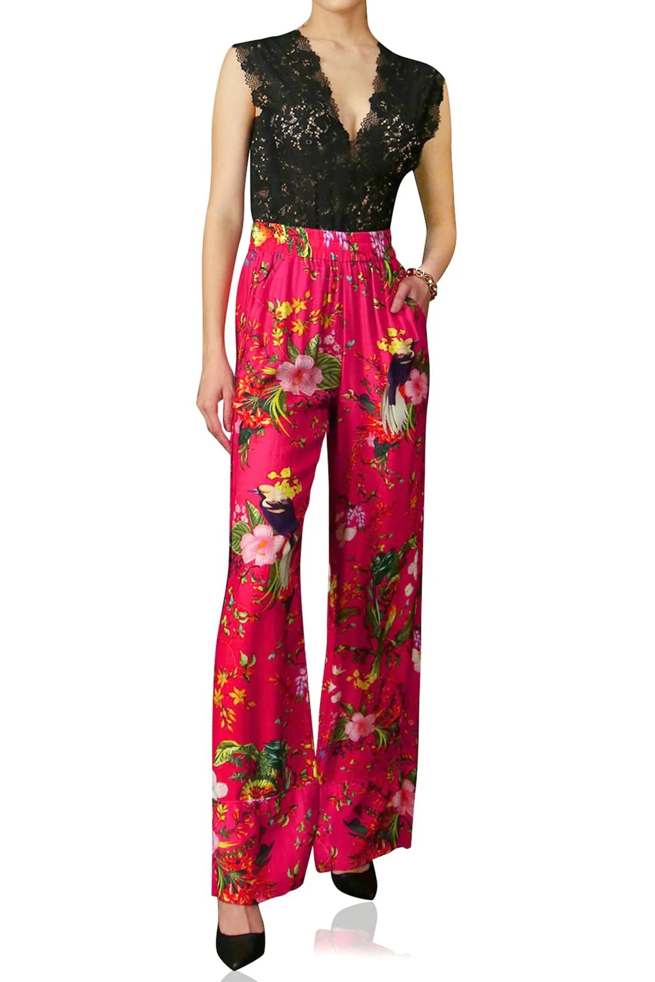 Fay Floral Print Silk Pants