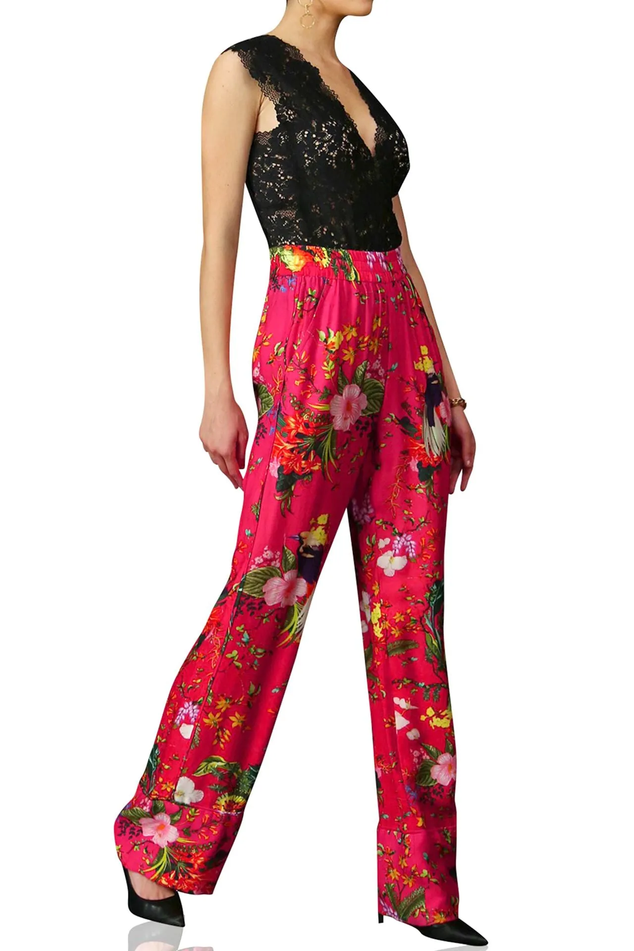 Fay Floral Print Silk Pants