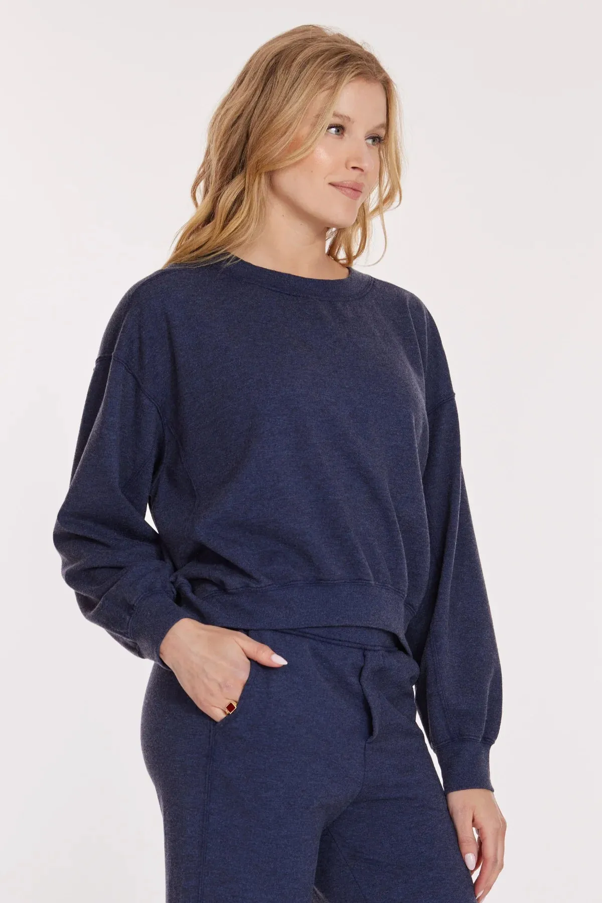 Heathered Cropped Seamed Sweatshirt