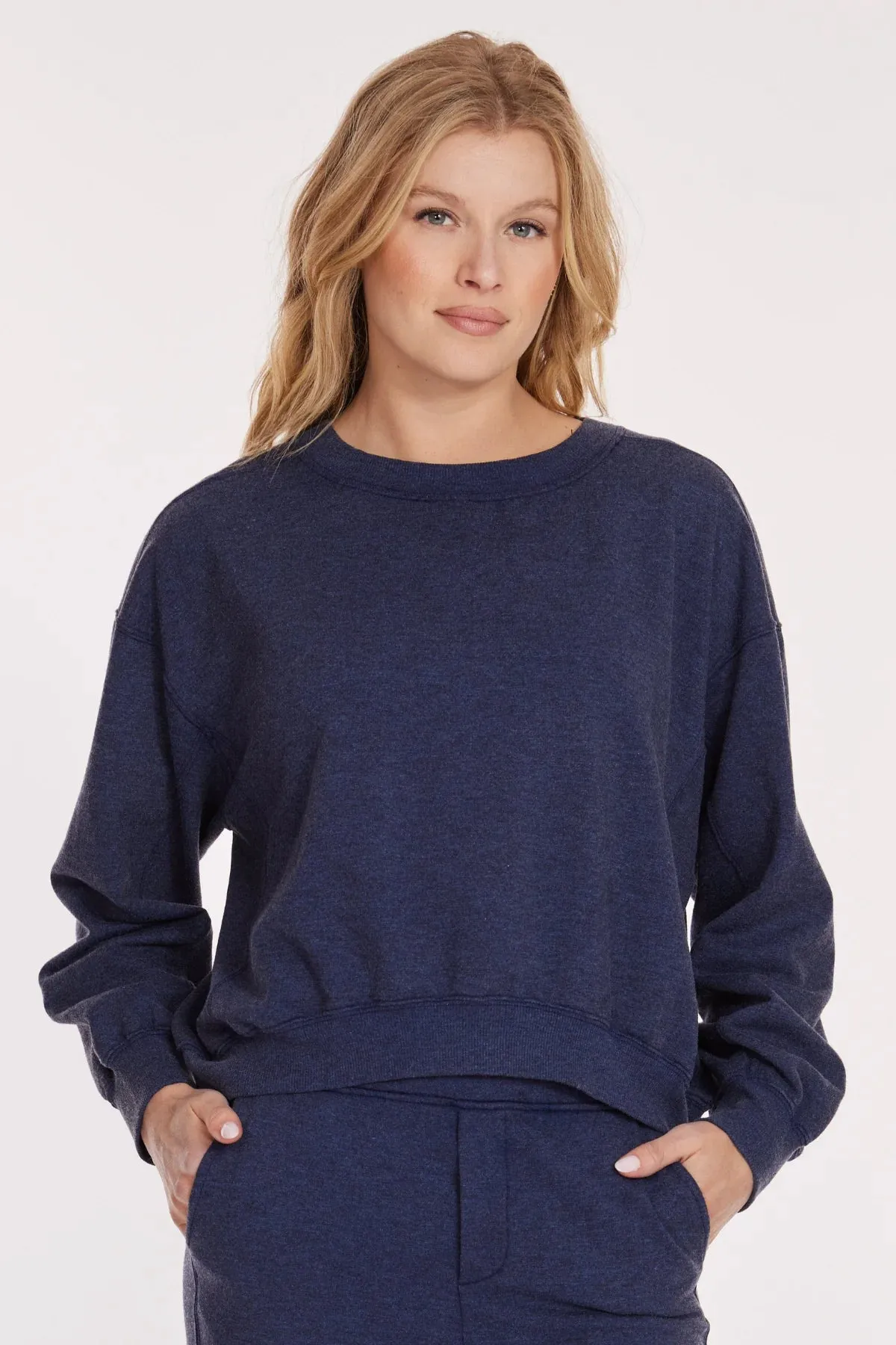 Heathered Cropped Seamed Sweatshirt