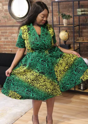 Jade African print wrap dress