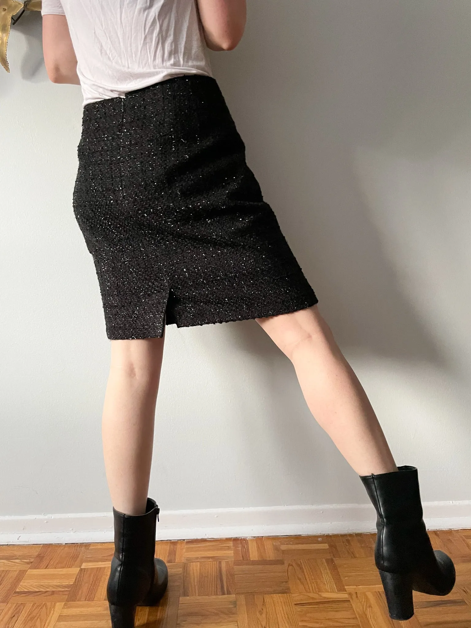 Jones & Co. Black Metallic Tweed Pencil Skirt - Size 6
