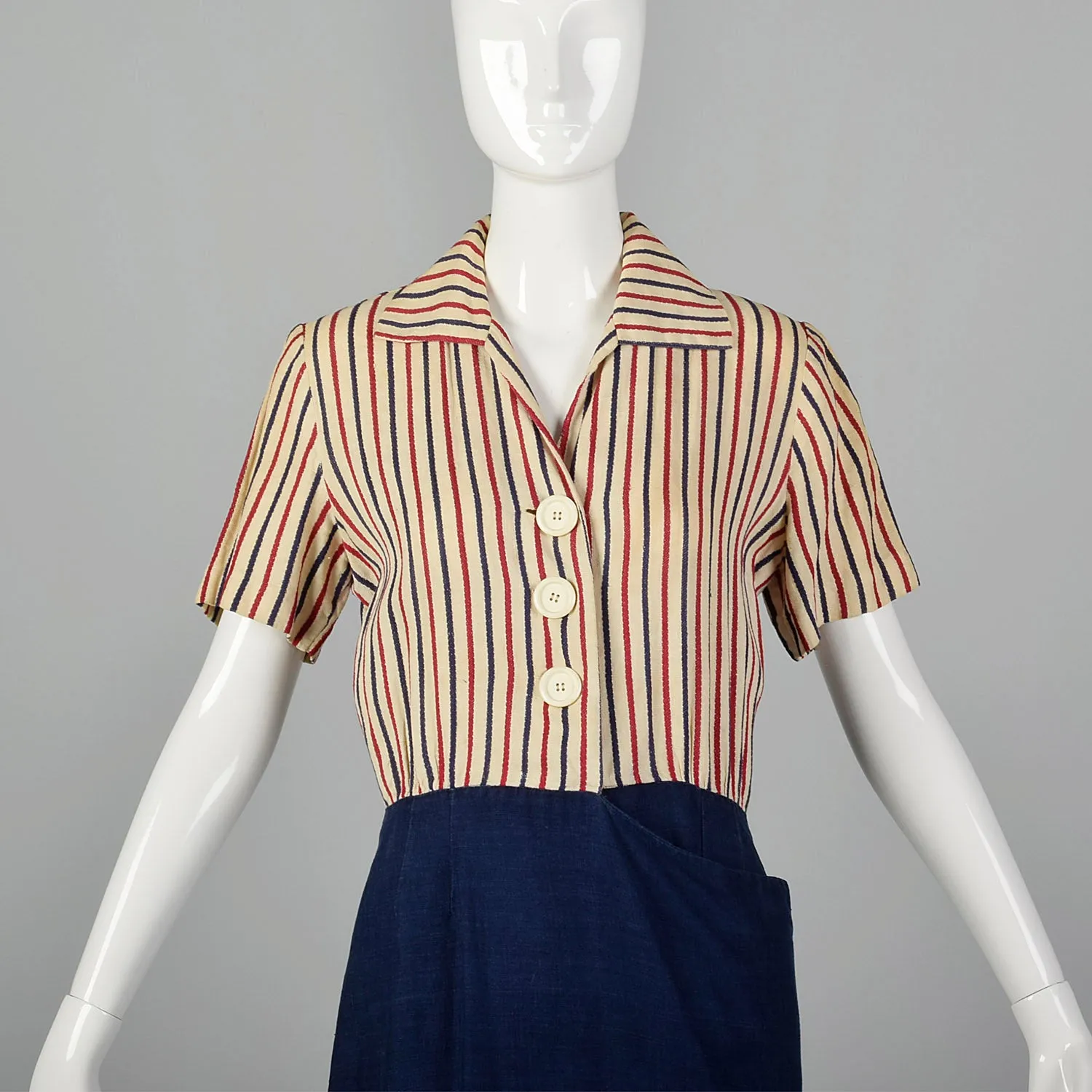 Small 1940s Striped Wrap Dress