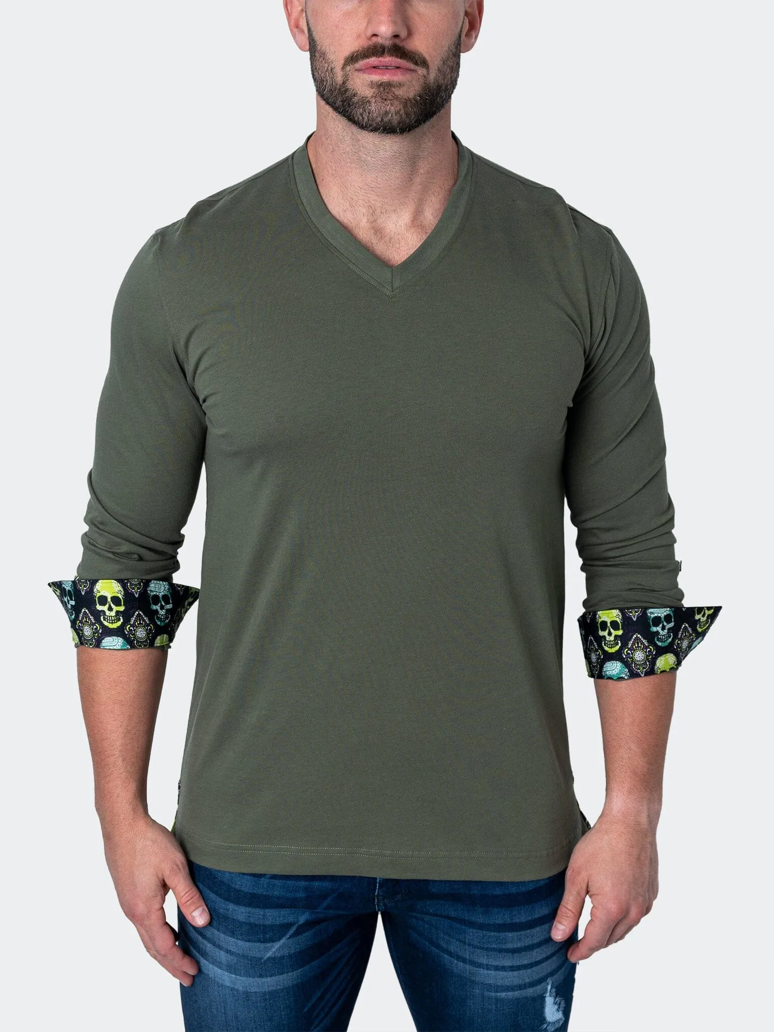 V-Neck EdisonSolidSkull Green