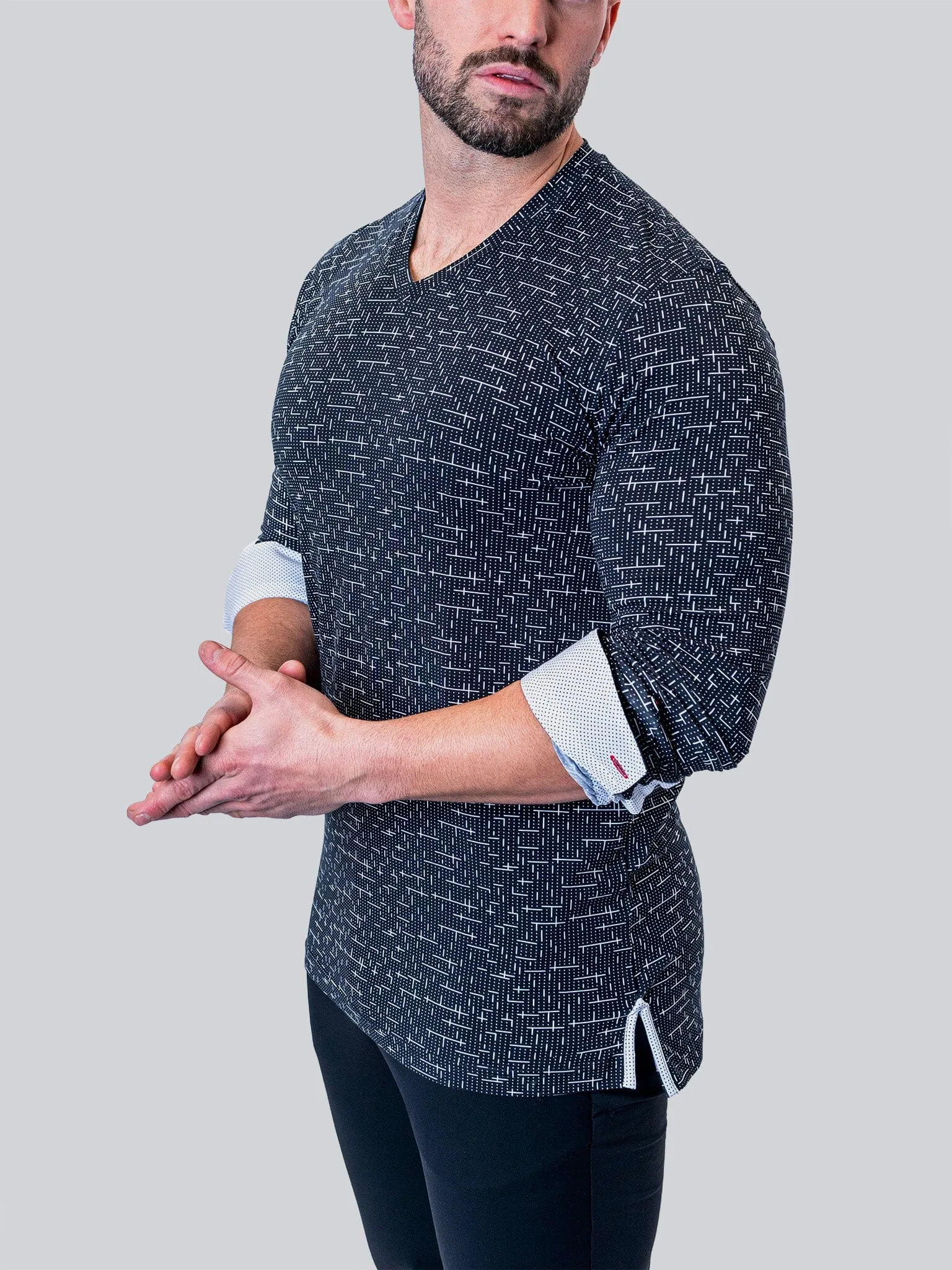 V Neck Tetris Black White