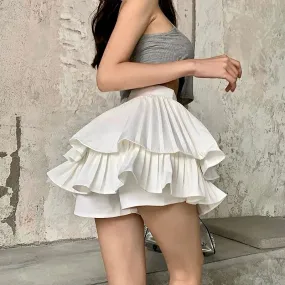 White / Black Layered Skirt with Zipper Closure