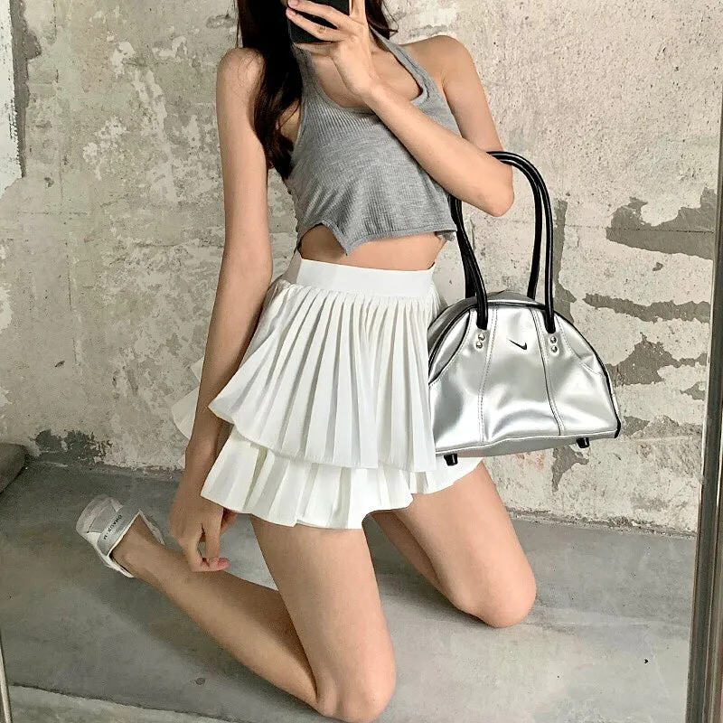 White / Black Layered Skirt with Zipper Closure
