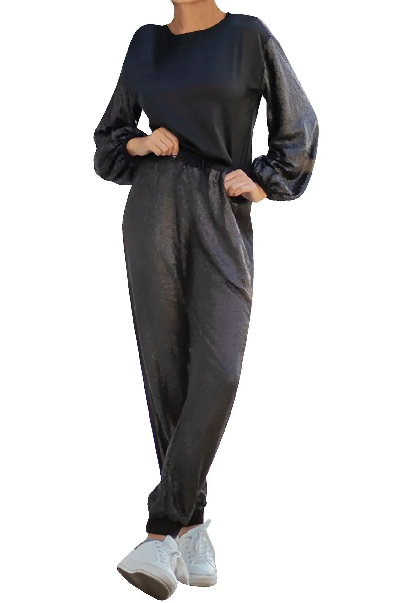 Womens Black Sequin Joggers