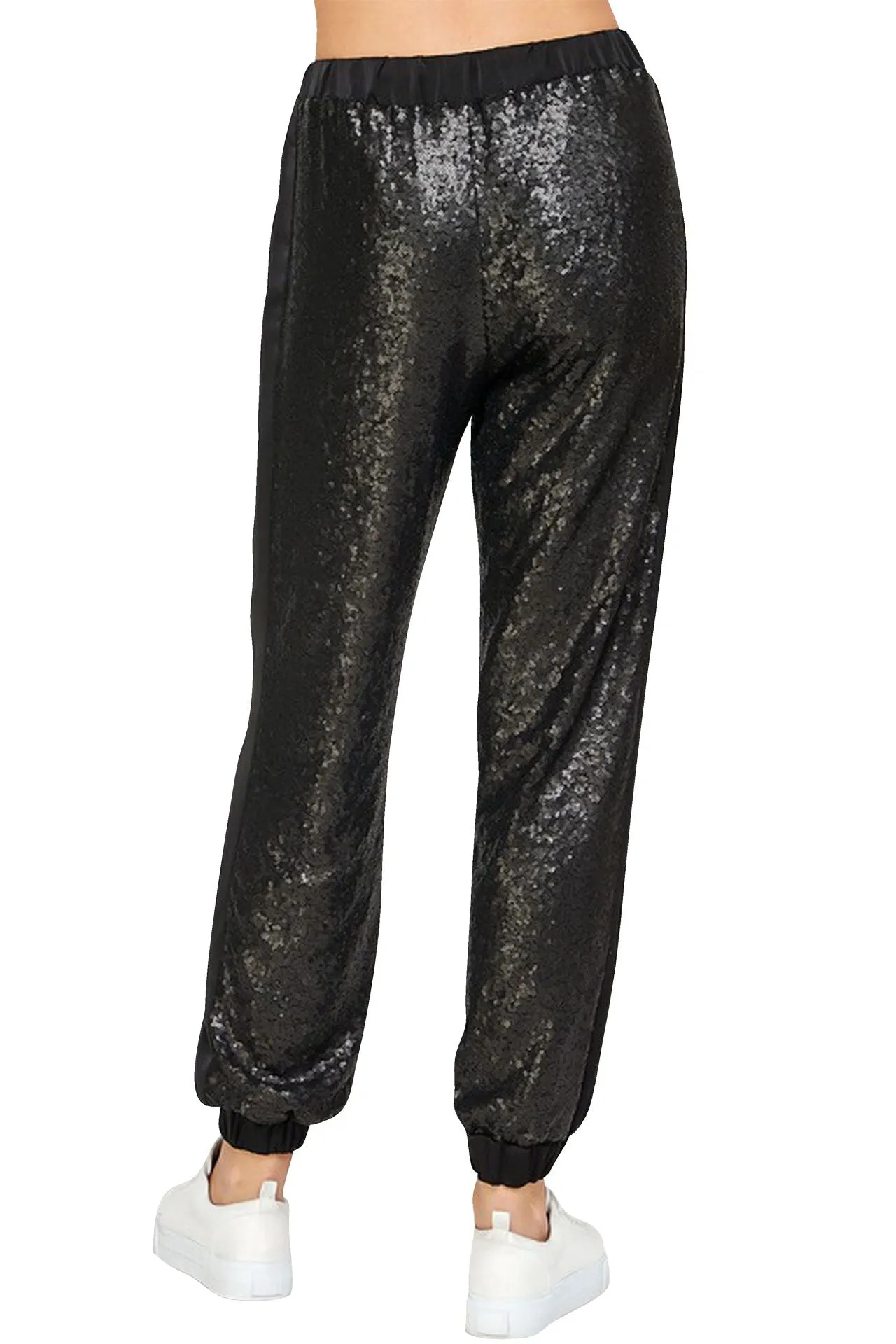 Womens Black Sequin Joggers