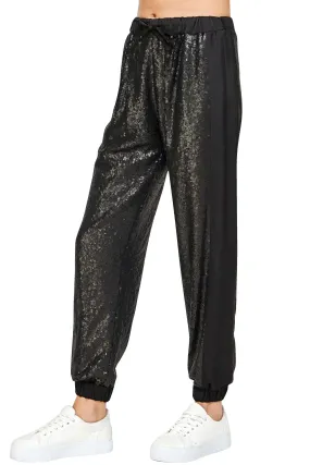 Womens Black Sequin Joggers